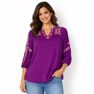 Napa Valley Purple embroidered v-neck boho top=Size P/M